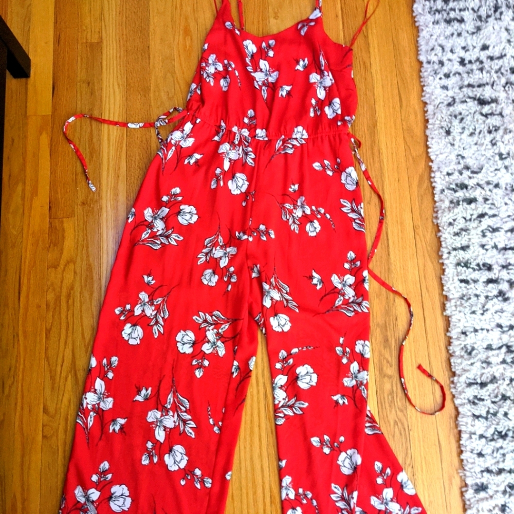 Skies are blue red summer jumpsuit